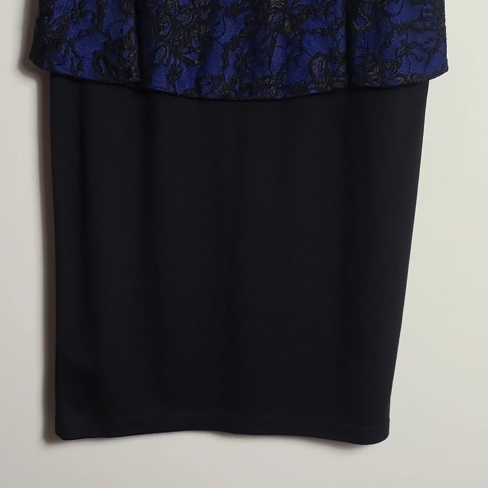 ALFANI Royal Blue With Black Lace Overlay / Black Skirt Sleeveless Dress Size 4P